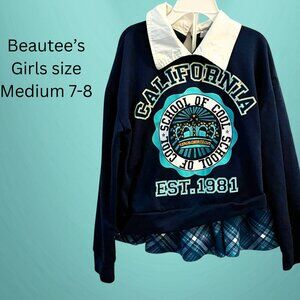 💙 Beautees California Plaid Layered Dress/Sweatshirt – Girls M 💙
